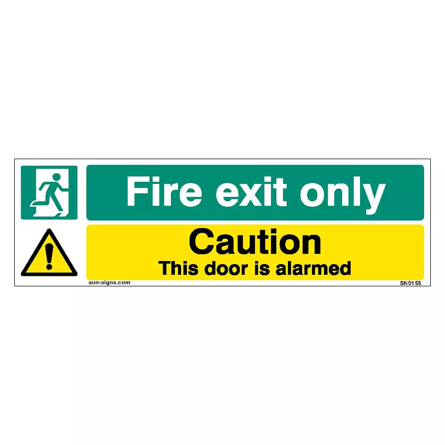 SUNSIGNS  Fire Exit Only, This Door Is Alarmed Signages Size 450x150 mm HP Print + Vinyl, SN0158