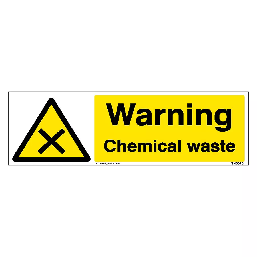 SUNSIGNS Prohibition Signs Stiker For Warning Chemical Waste 300x100 mm Size Yellow, SN0070