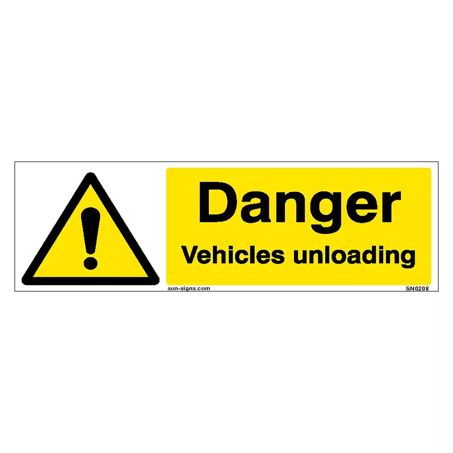 SUNSIGNS  Danger Vehicles Unloading Signages Size 450x150 mm HP Print + Vinyl, SN0208