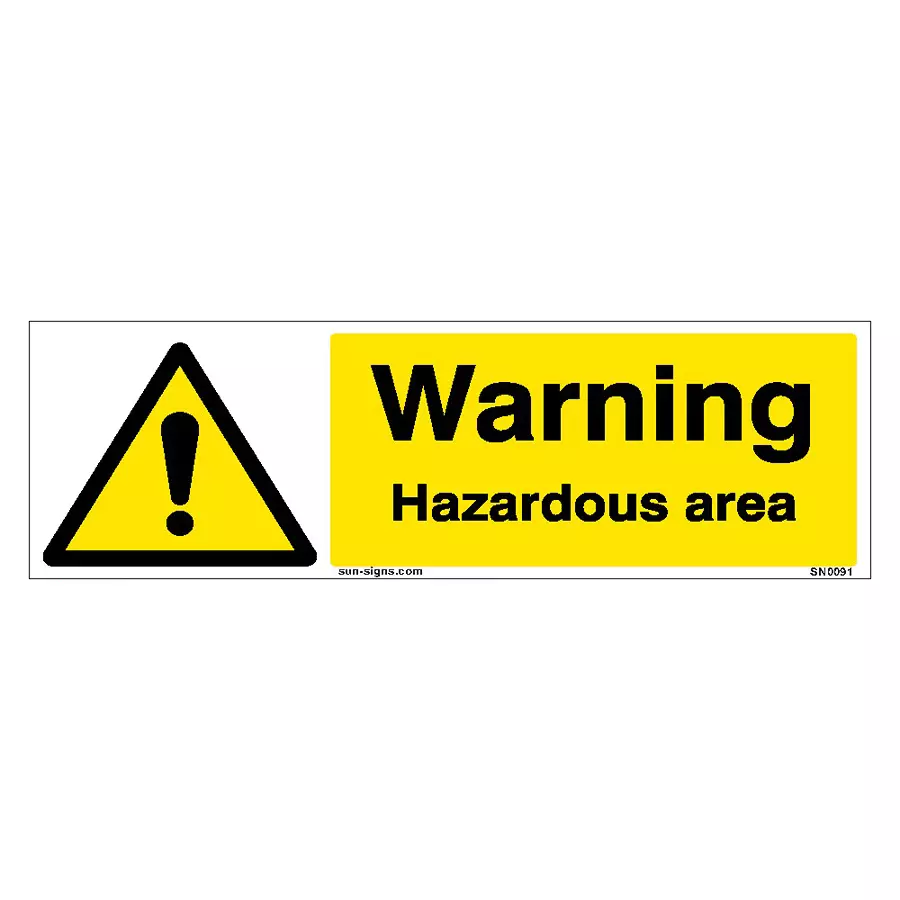 SUNSIGNS  Warning Hazardous Area Signages Size 450x150 mm HP Print + Vinyl + Sun Board, SN0091