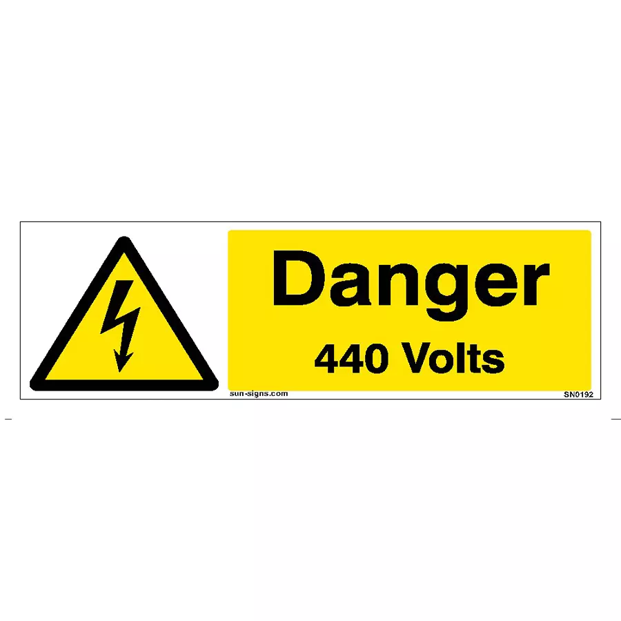 SUNSIGNS  Danger 440 Volts Signages Size 600x200 mm HP Print + Vinyl + Sun Board, SN0192