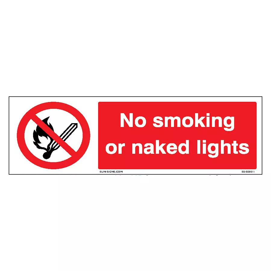 SUNSIGNS Prohibition Signs Stiker For No Smoking or naked lights 300x100 mm Size Red, SS0211