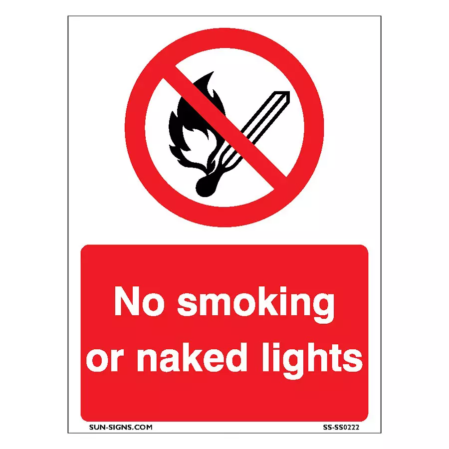 SUNSIGNS Prohibition Signs Stiker For No Smoking or naked lights 300x100 mm Size Red, SS0222