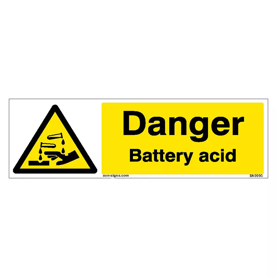 SUNSIGNS  Danger Battery Acid Signages Size 600x200 mm HP Print + Vinyl + Sun Board, SN0093