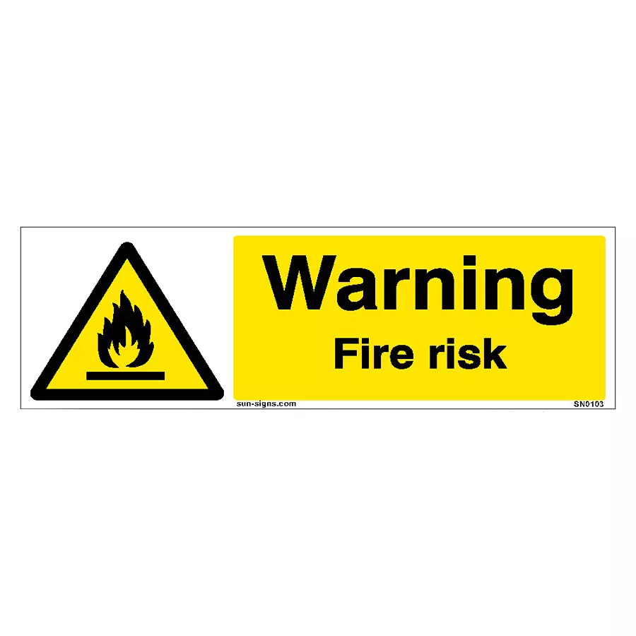 SUNSIGNS Warning Fire Risk Signages Size 300x100 mm HP Print + Vinyl + ACP Sheet, SN0103