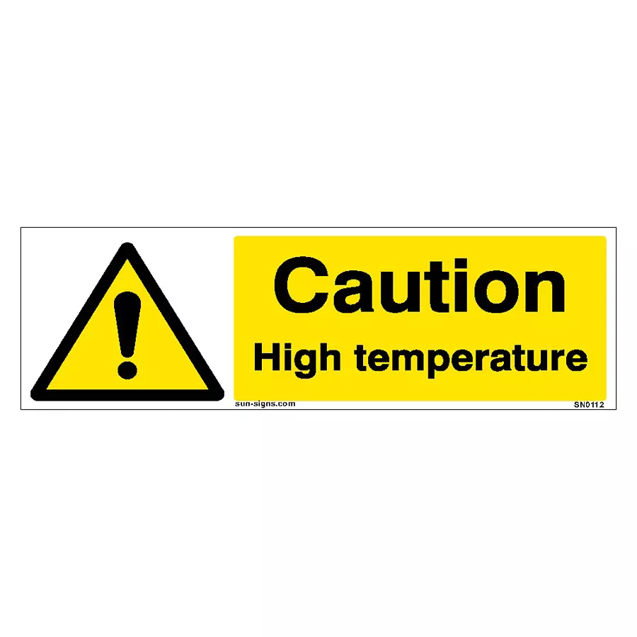 SUNSIGNS Caution High Temperature Signages Size 300x100 mm HP Print + Vinyl + ACP Sheet, SN0112