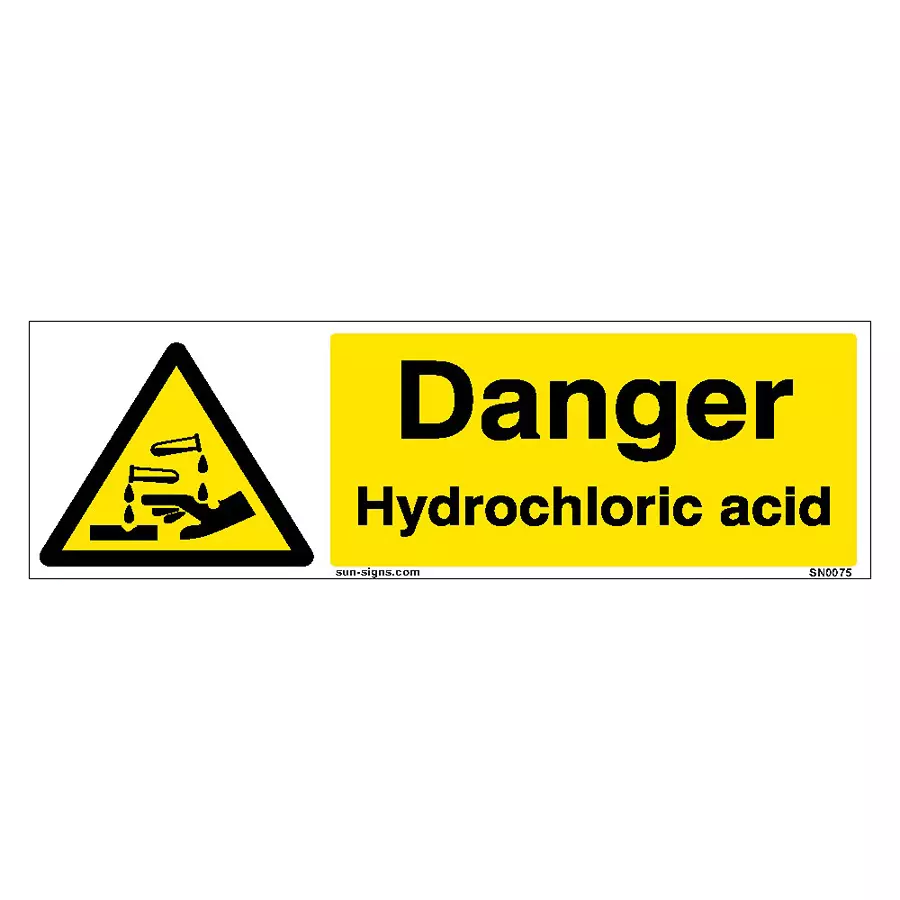 SUNSIGNS Prohibition Signs Stiker For Danger Hydrochloric Acid 600x200 mm Size Yellow, SN0075