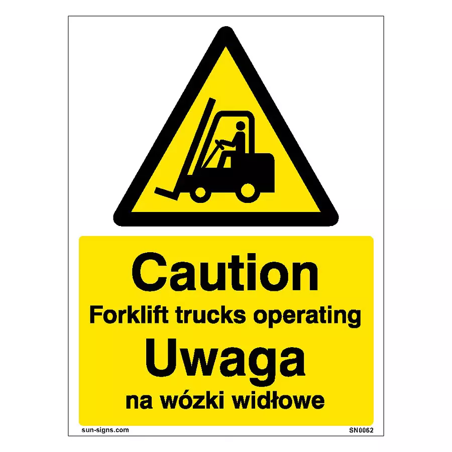 Buy SUNSIGNS  Caution Forklift Trucks Operating Signages Size 900x457 mm HP Print + Vinyl + Sun Board, SN0062 from Industrybuying.com