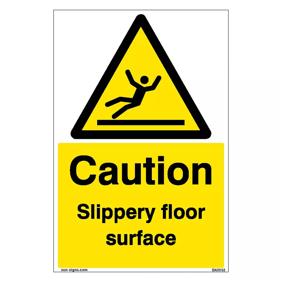 SUNSIGNS Caution Slippery Floor Surface Signages Size 150x100 mm HP Print + Vinyl + Sun Board, SN0053