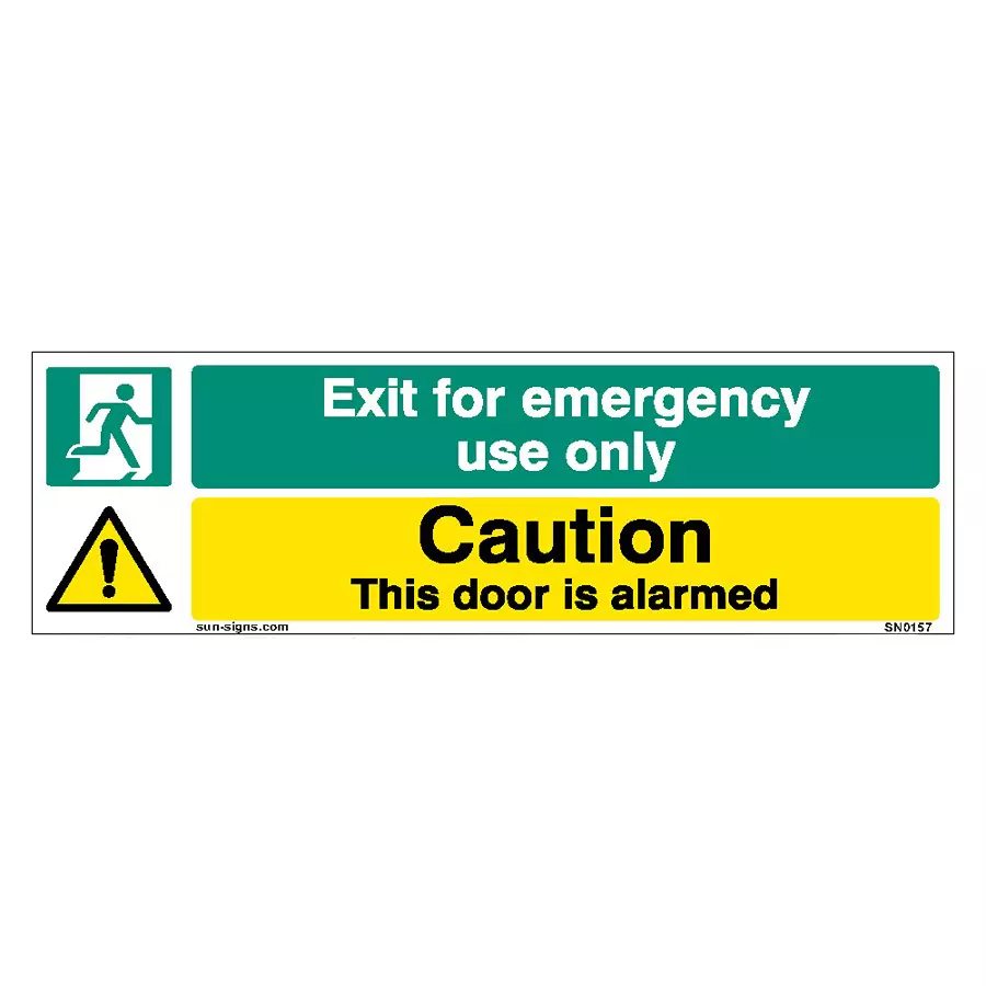 SUNSIGNS  Exit For Emergency, This Door Is Alarmed Signages Size 450x150 mm HP Print + Vinyl, SN0157