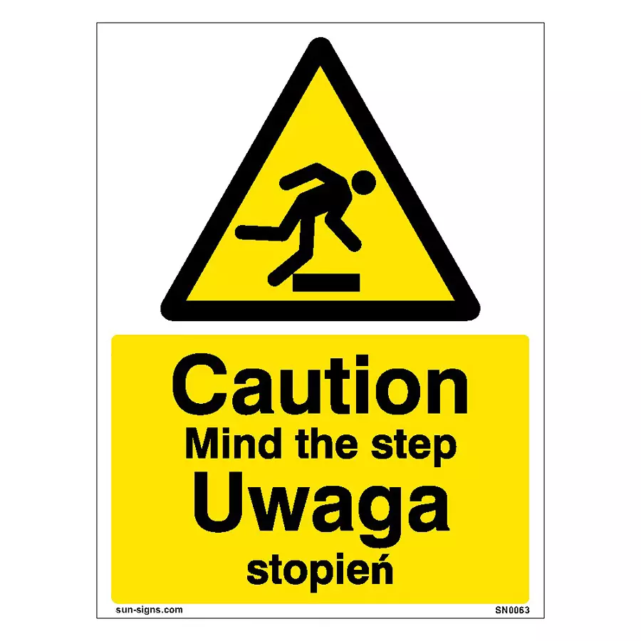 SUNSIGNS  Caution Mind The Step Signages Size 150x100 mm HP Print + Vinyl + Acrylic Sandwich, SN0063