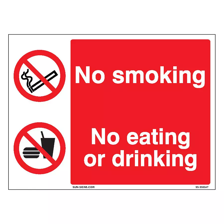 SUNSIGNS Prohibition Signs Stiker For No Smoking & NO Eating & No Drinking 200x150 mm Size Red, SS0247