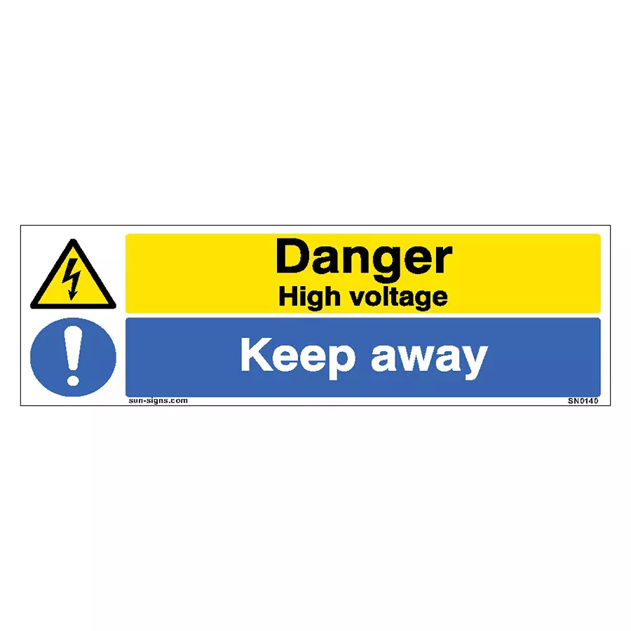 SUNSIGNS Prohibition Signs Stiker For Danger High Voltage Keep Away 600x200 mm Size Yellow & Blue, SN0140