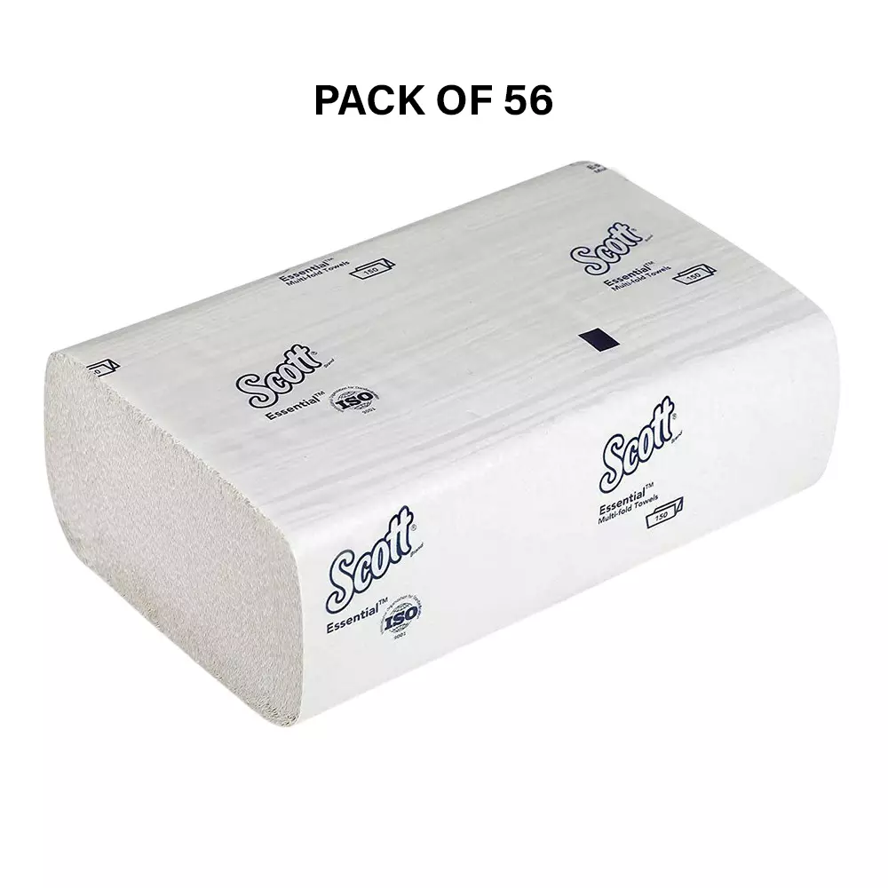 SCOTT Multifold Hand Towels Paper White 1 Ply 21x20 cm, 41500A (Pack of 56 Packet)