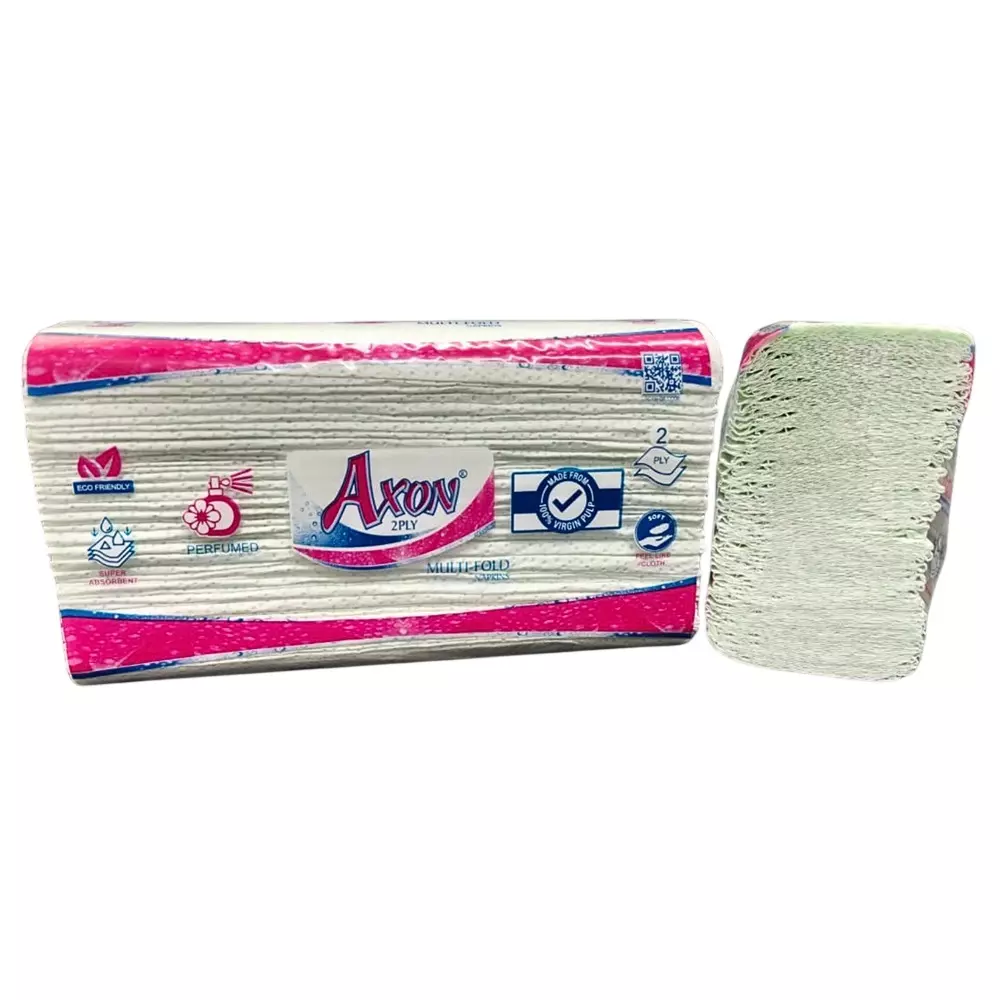 Axon Tissue Paper M Fold Type 75 Pcs Each Green 2 Ply 22.5x21 cm Size for Cleaning and Wiping, AM75G6 (Pack of 6 Packet)