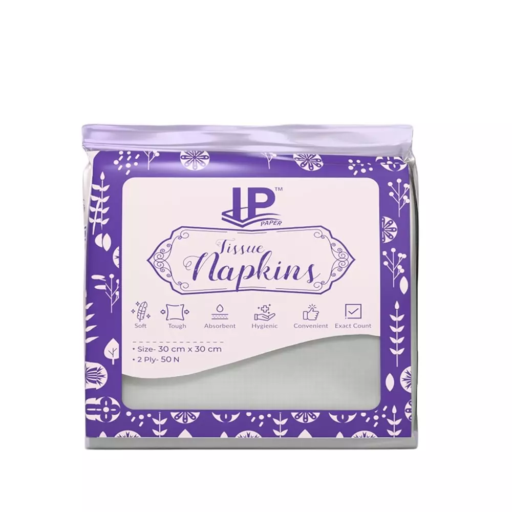 IP Paper 2 Ply Soft Tissue Napkin Paper White Color, Size 30x30 cm and 50 Pulls Each for Kitchen & Dining, Soft_2ply_50 (Pack of 100 Packets)