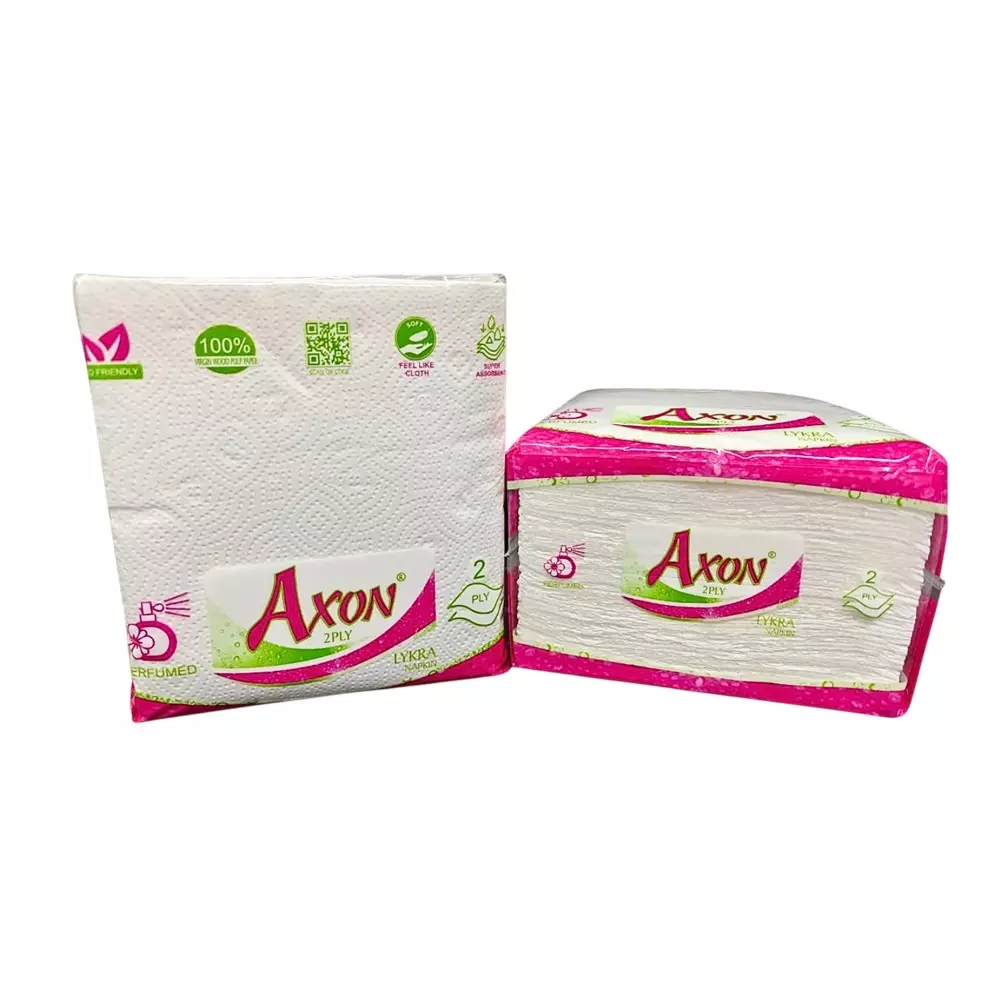 Axon Tissue Paper Lykra Type 50 Pcs Each White 2 Ply 40x40 cm Size for Cleaning and Wiping, AYW2 (Pack of 2 Packet)