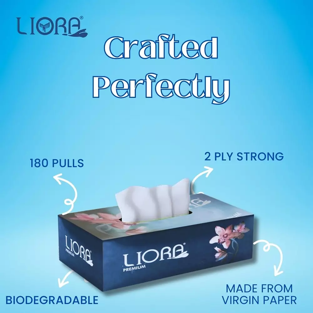 Liora Soft Facial Tissue Paper 180 Pulls in 1 Box 2-Ply White (Pack of 48)