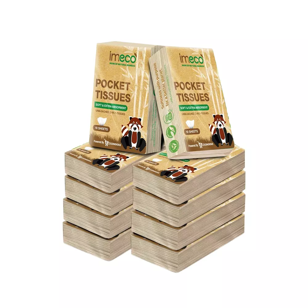 IMECO Bamboo Pocket Tissues 3-Ply Ultra-Soft & Hypoallergenic 10 Pulls, IMEPTCNP100 (Pack of 10)