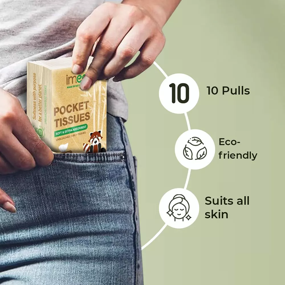 IMECO Bamboo Pocket Tissues 3-Ply Ultra-Soft & Hypoallergenic 10 Pulls, IMEPTCNP100 (Pack of 10)