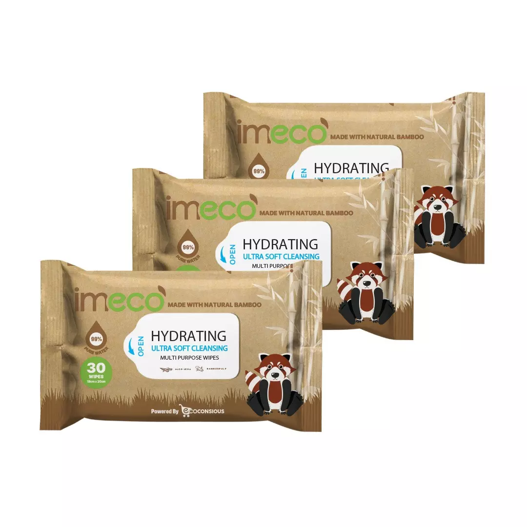 IMECO Bamboo Aloe Vera Wet Wipes 30 Pulls 20x15 cm Ultra-Soft & Biodegradable, IMEHWP30P3 (Pack of 3)