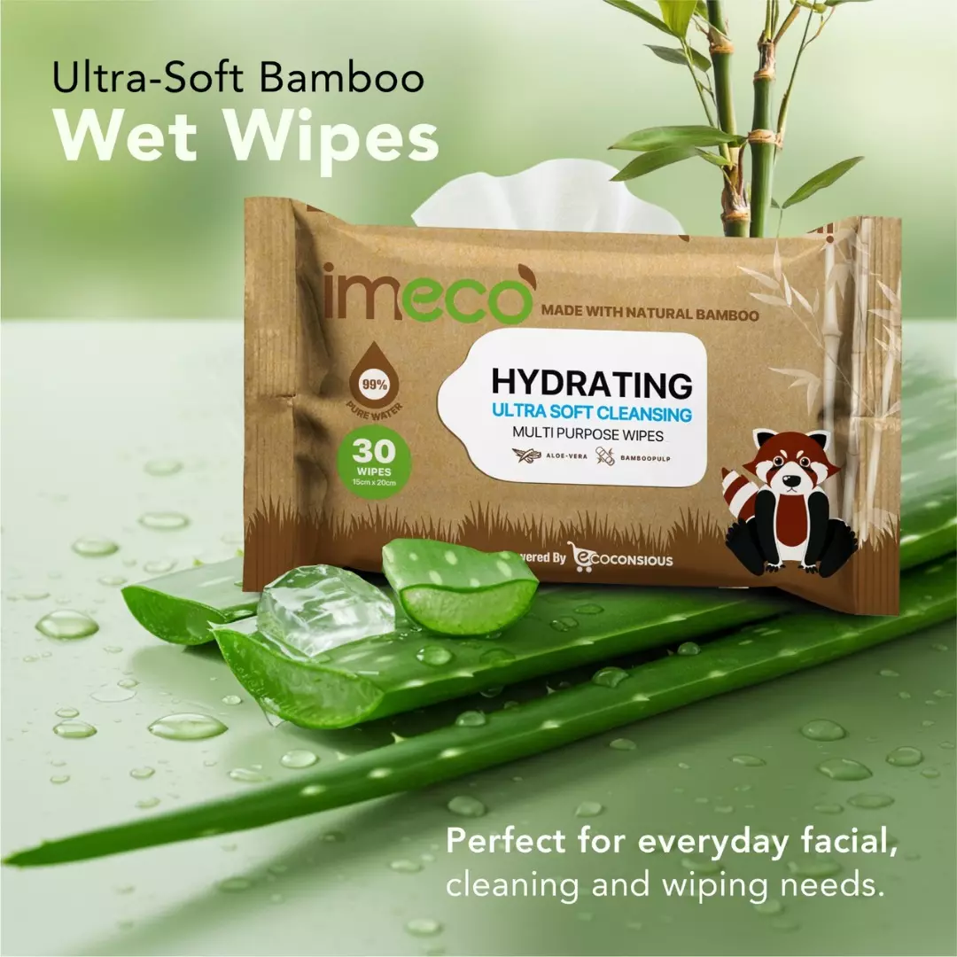 IMECO Bamboo Aloe Vera Wet Wipes 30 Pulls 20x15 cm Ultra-Soft & Biodegradable, IMEHWP30P3 (Pack of 3)