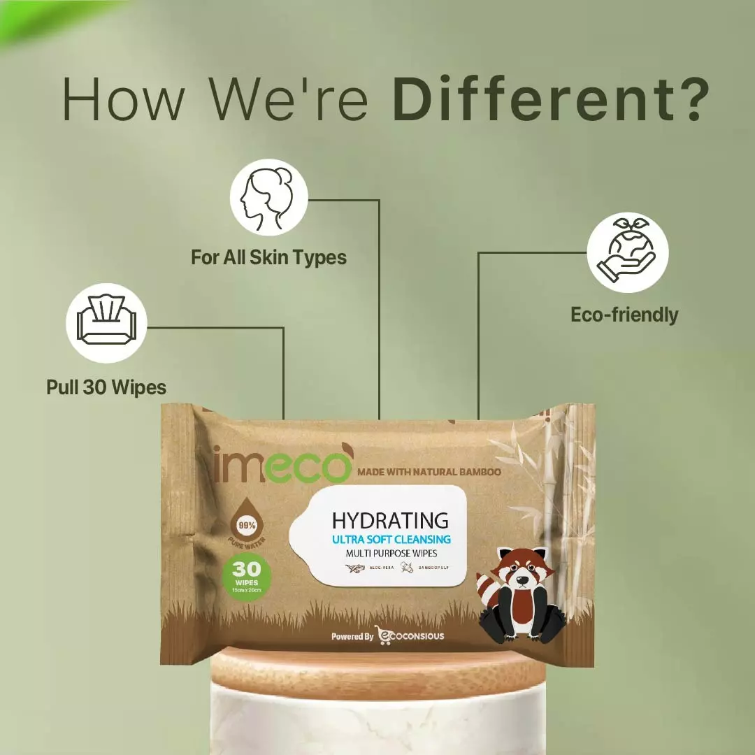 IMECO Bamboo Aloe Vera Wet Wipes 30 Pulls 20x15 cm Ultra-Soft & Biodegradable, IMEHWP30P3 (Pack of 3)