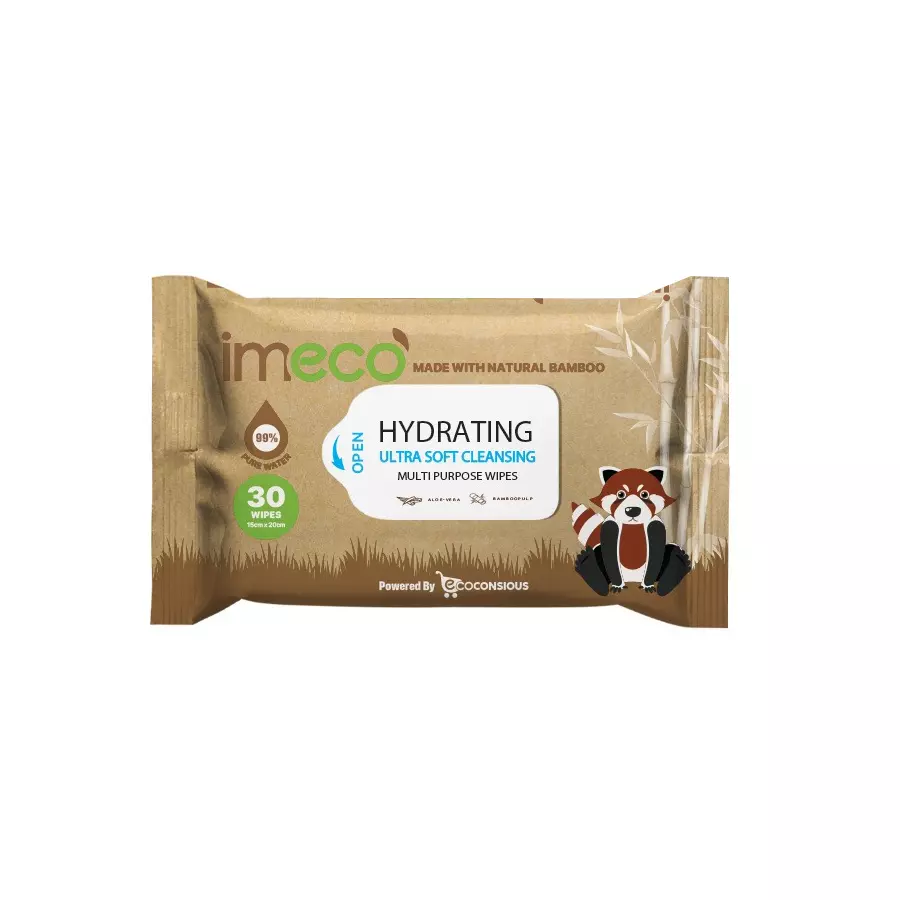 IMECO Bamboo Aloe Vera Wet Wipes 30 Pulls 20x15 cm Ultra-Soft & Biodegradable, IMEHWP30P3 (Pack of 3)