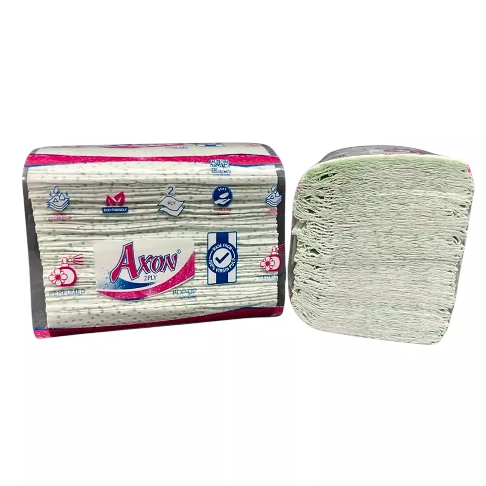 Axon Tissue Paper Popup Type 50 Pcs Each Green 2 Ply 21x10 cm Size for Cleaning and Wiping, AP50G12 (Pack of 12 Packet)