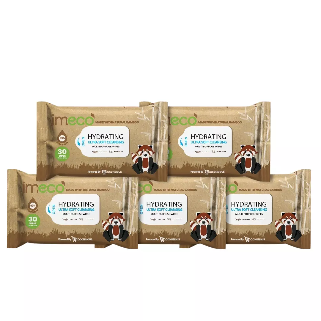 IMECO Bamboo Aloe Vera Wet Wipes 30 Pulls 20x15 cm Ultra-Soft & Biodegradable, IMEHWP30P5 (Pack of 5)