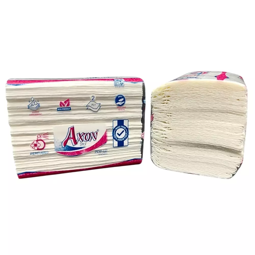 Axon Tissue Paper Popup Type 50 Pcs Each White 2 Ply 21x10 cm Size for Cleaning and Wiping, AP50W12 (Pack of 12 Packet)
