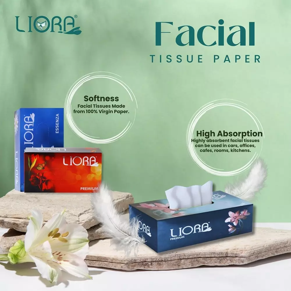 Liora Soft Facial Tissue Paper 100 Pulls in 1 Box 2-Ply White (Pack of 60)