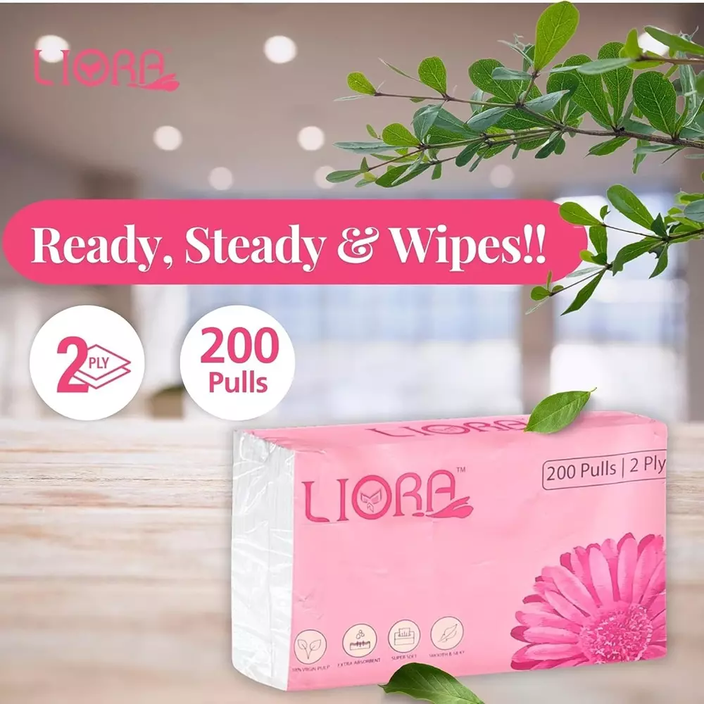 Liora Soft Facial Tissue Paper 200 Pulls in 1 Pc 2-Ply White (Pack of 100)