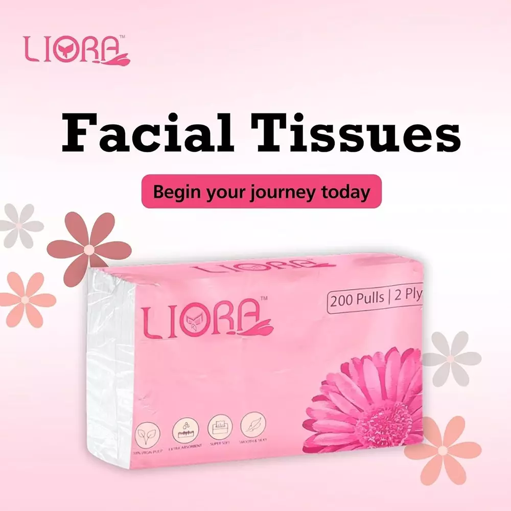 Liora Soft Facial Tissue Paper 200 Pulls in 1 Pc 2-Ply White (Pack of 100)