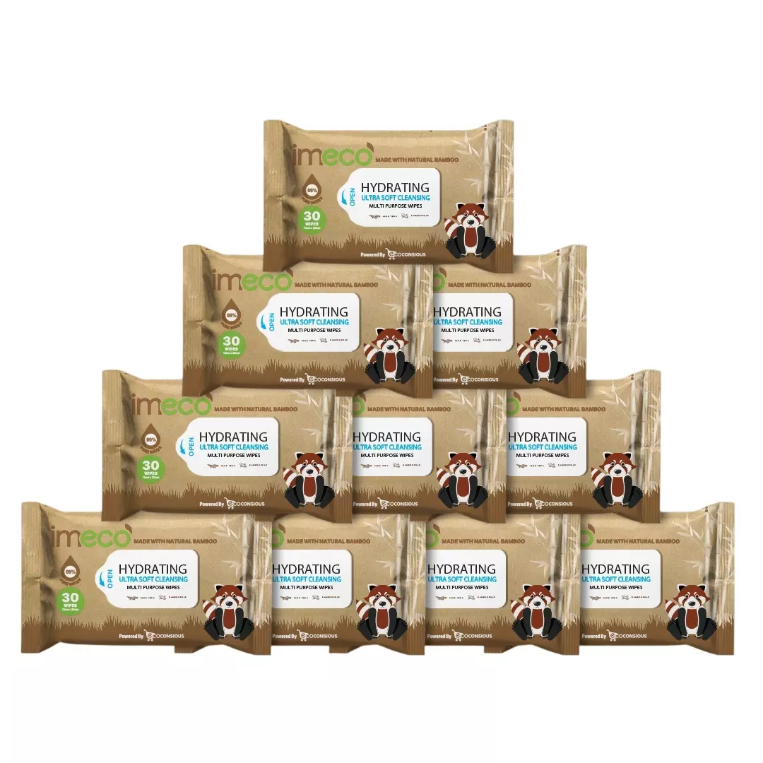 IMECO Bamboo Aloe Vera Wet Wipes 30 Pulls 20x15 cm Ultra-Soft & Biodegradable, IMEHWP30P10 (Pack of 10)