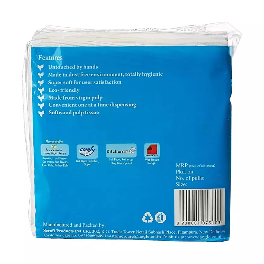 Liora Napkin 30x30, 2Ply, 50 Pulls, Plain Tissue Paper for Home, Kitchen, Office, Cafe (Pack of 60)
