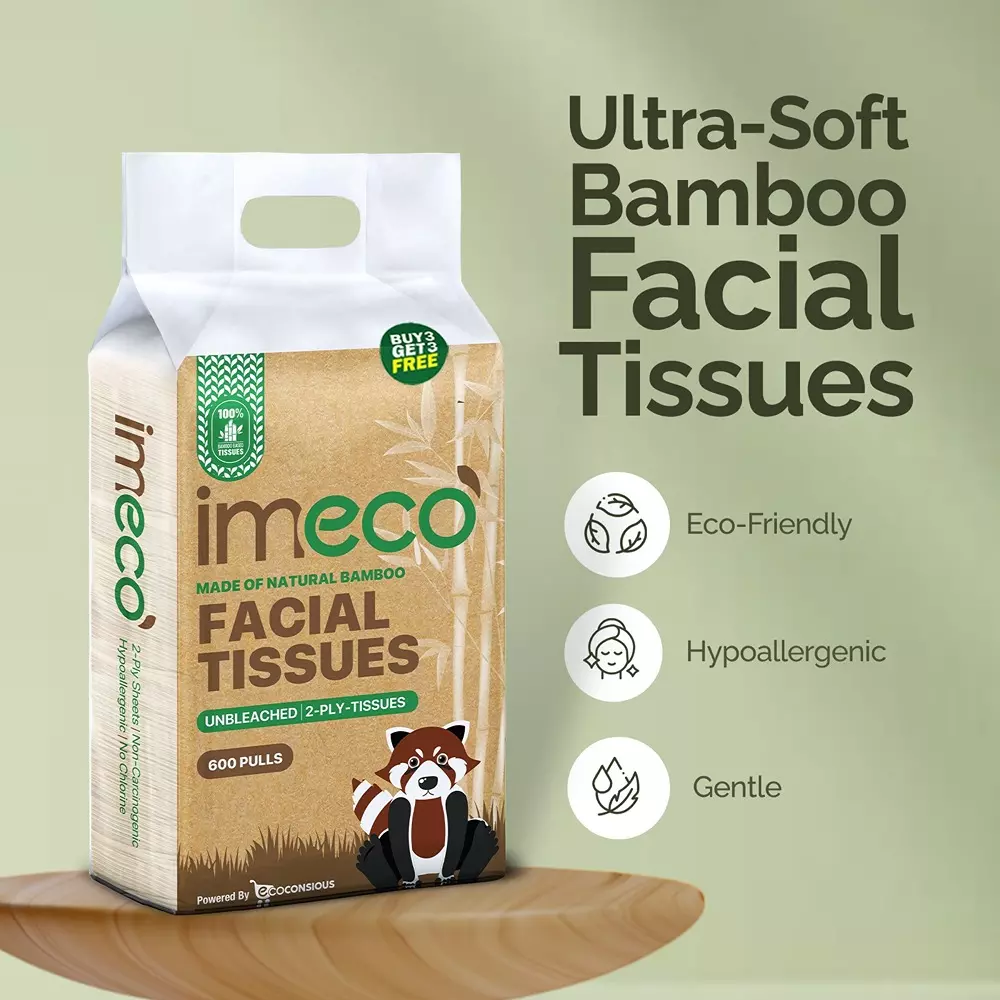 IMECO 2 Ply Bamboo Facial Tissues, 100 Pulls Ultra-Soft, Biodegradable & Skin Safe, IMEFTCNP600 (Pack of 6)