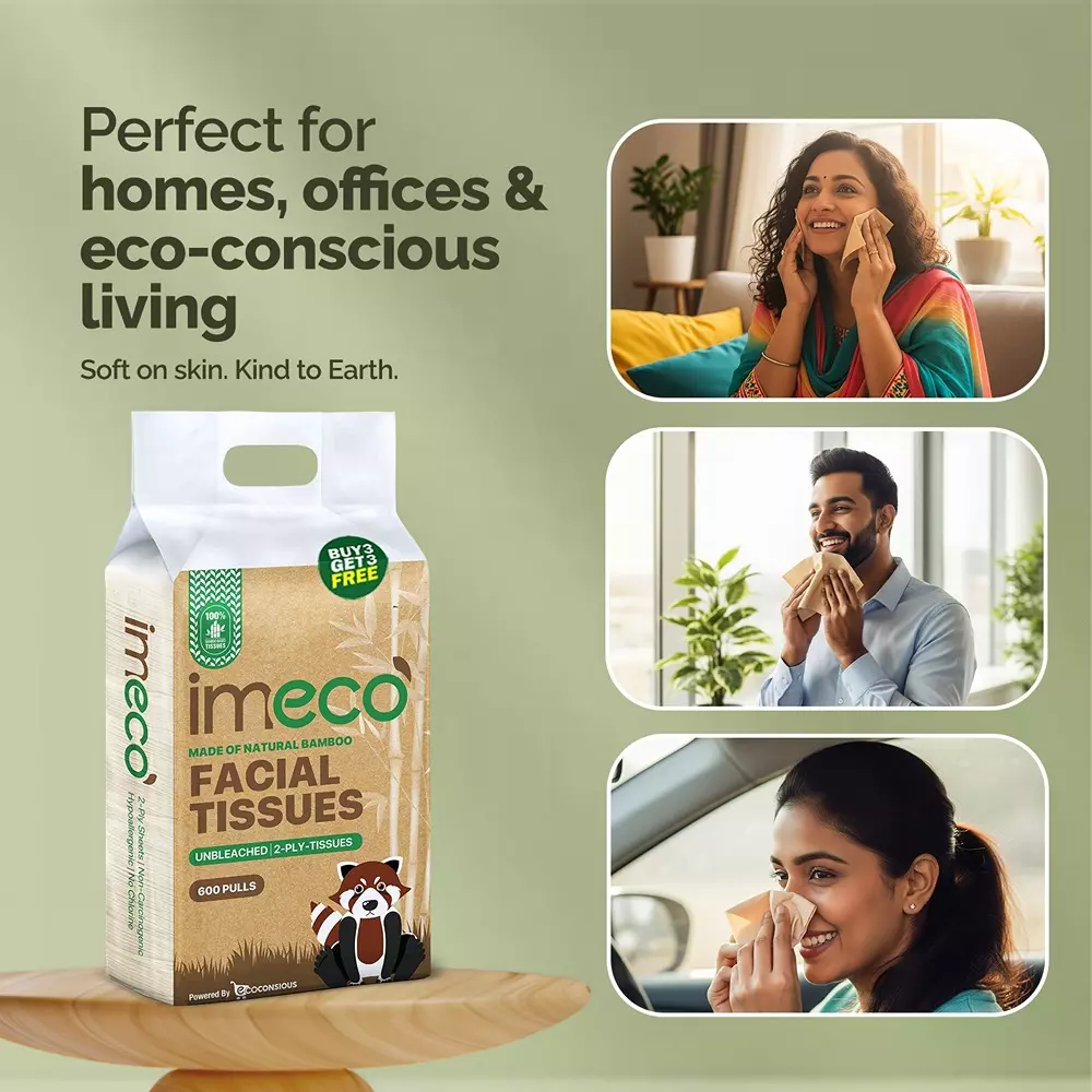 IMECO 2 Ply Bamboo Facial Tissues, 100 Pulls Ultra-Soft, Biodegradable & Skin Safe, IMEFTCNP600 (Pack of 6)