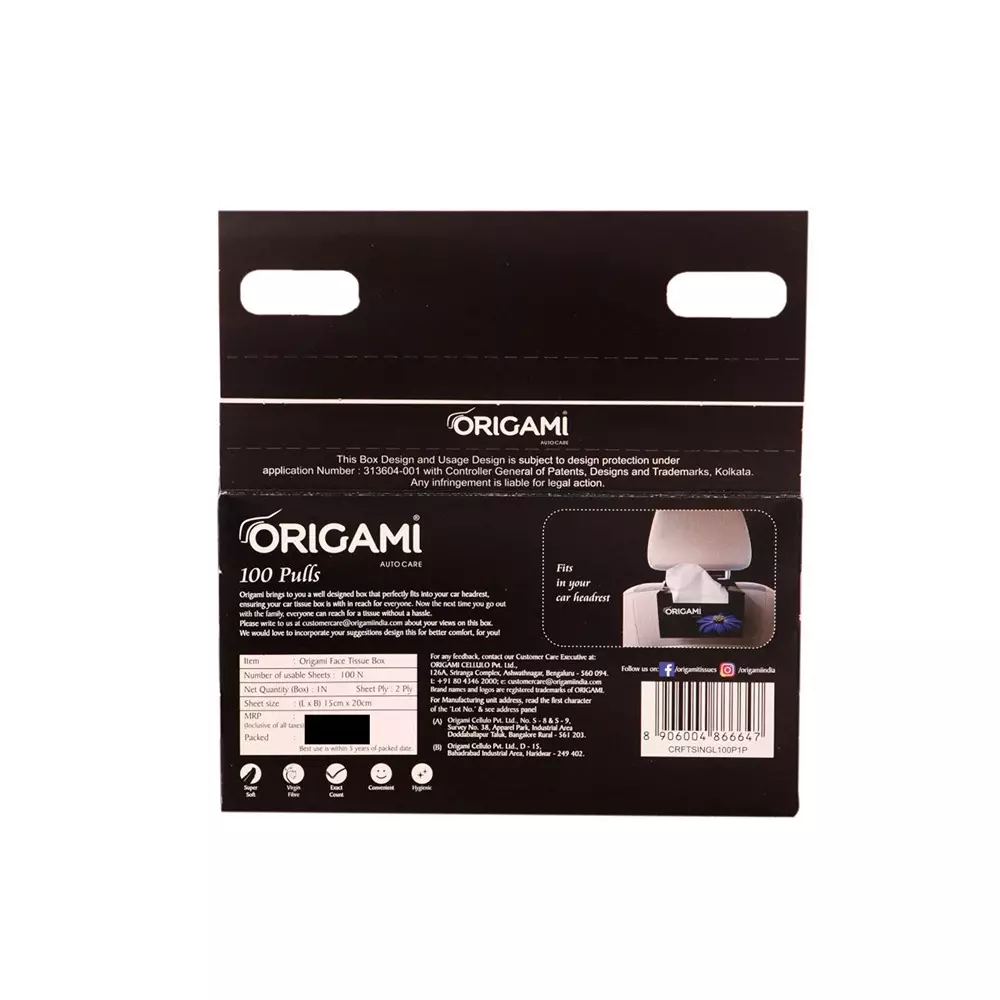 Origami Car Face Tissue Paper 2 Ply 100 Pulls Per Box, 6647 (Pack of 3 Box)