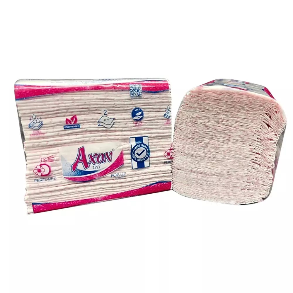 Axon Tissue Paper Popup Type 50 Pcs Each Pink 2 Ply 21x10 cm Size for Cleaning and Wiping, AP50P12 (Pack of 12 Packet)