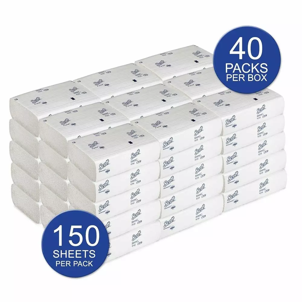 SCOTT Multifold Hand Towels Paper White 1 Ply 21x20 cm, 32152 (Pack of 40 Packets)