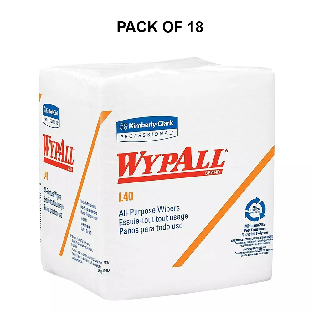 WYPALL L40 Quarter Fold Wipers Fiber White 1 Ply 31.7x33 cm, 5701 (Pack of 18 Packet)