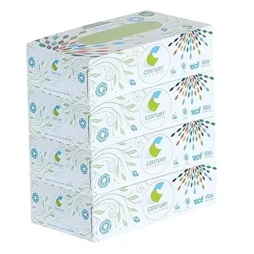 Century 100 Pulls Each Face Tissue Box 2 Ply Virgin Pulp White (Pack of 4 Boxes)
