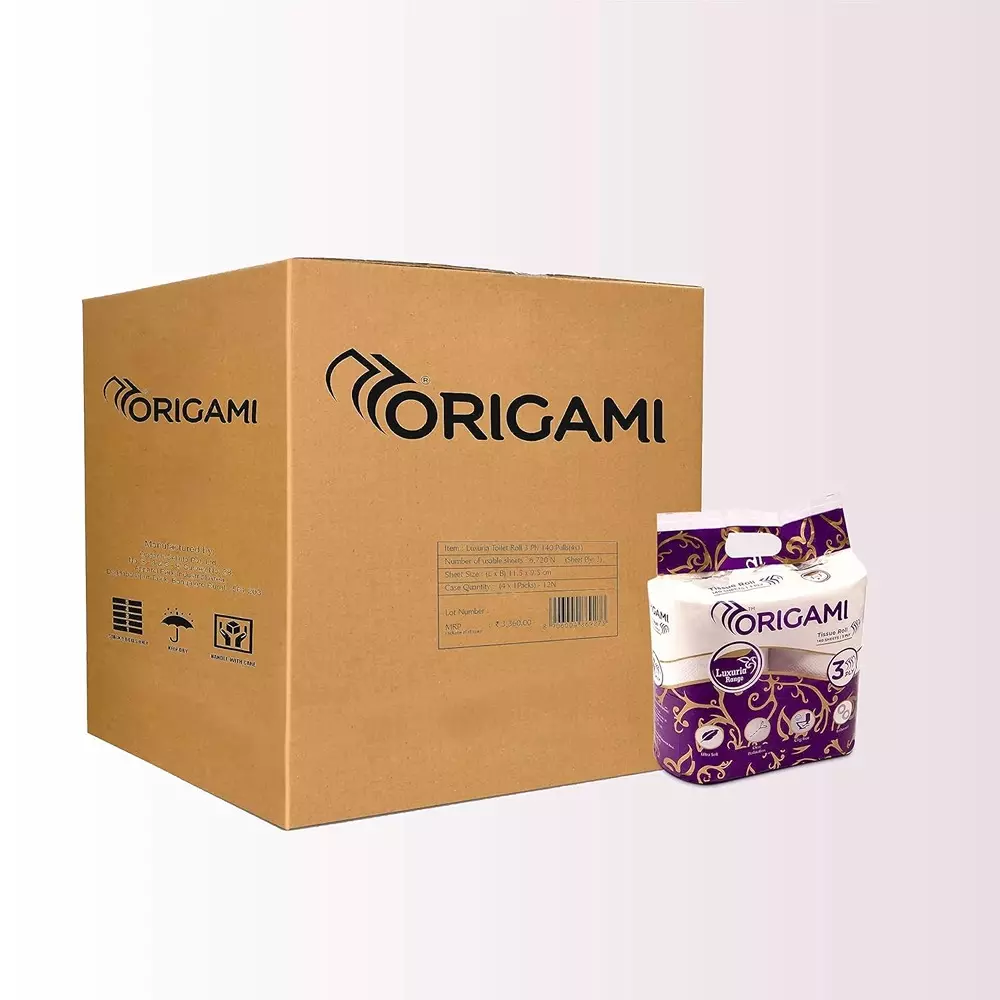 Origami 4 in 1 Luxuria Tissue Rolls 3 Ply 140 Pulls Per Roll White Paper, 6593 (Pack of 3 Packets)