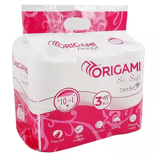 Origami 10 in 1 So Soft Tissue Roll 3 Ply 160 Pulls Per Roll White Paper, 3851 (Pack of 5 Packets)