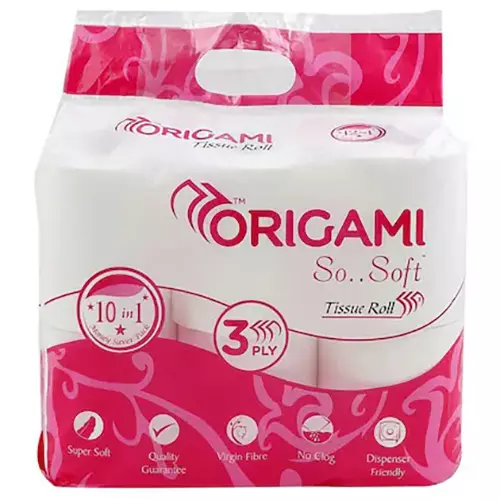 Origami 10 in 1 So Soft Tissue Roll 3 Ply 160 Pulls Per Roll White Paper, 3851 (Pack of 5 Packets)