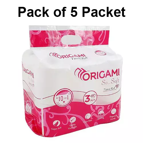 Origami 10 in 1 So Soft Tissue Roll 3 Ply 160 Pulls Per Roll White Paper, 3851 (Pack of 5 Packets)