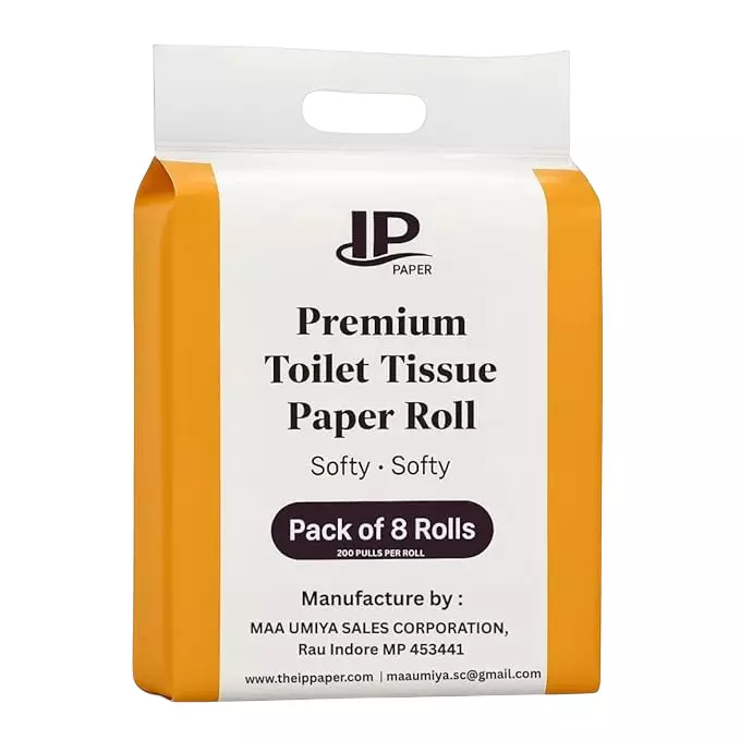 IP Paper 8 Rolls Per Packets 2 Ply 17 GSM Toilet Tissue Roll Paper, Wood Pulp White Color, Size 10x20 cm and 100 Pulls Each, TR_2Ply_08N (Pack of 50 Packets)