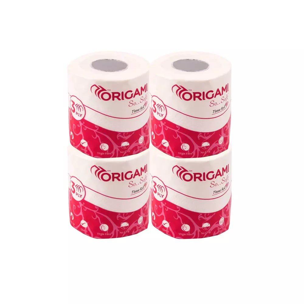 Origami So Soft Toilet Tissue Paper Roll 3 Ply 340 Pulls Per Roll White 100% Cellulose Fibre, 1123 (Pack of 10)