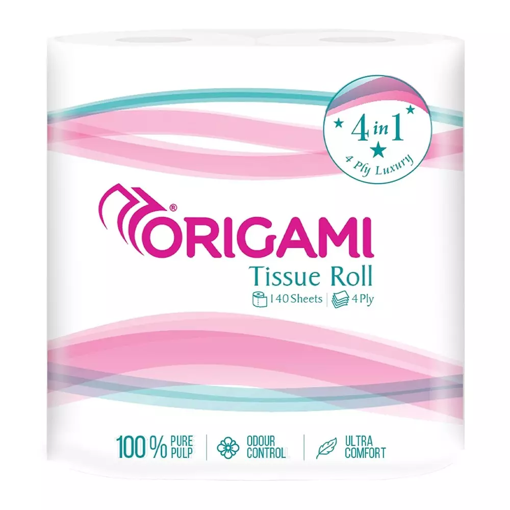 Origami 4 Rolls Per Pack So Soft Toilet Tissue Paper Roll 4 Ply 140 Sheets Per Roll White 100% Cellulose Fibre, 706 (Pack of 3 Packets)